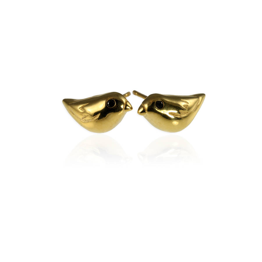 Gold Bird Ear Studs With Black Diamonds By Jana Reinhardt ...