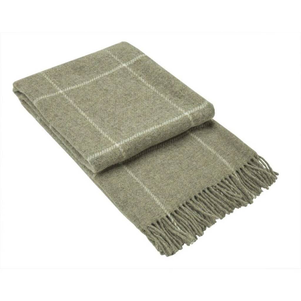 Check Striped 100% Wool Throw In Beige By Lime Lace ...