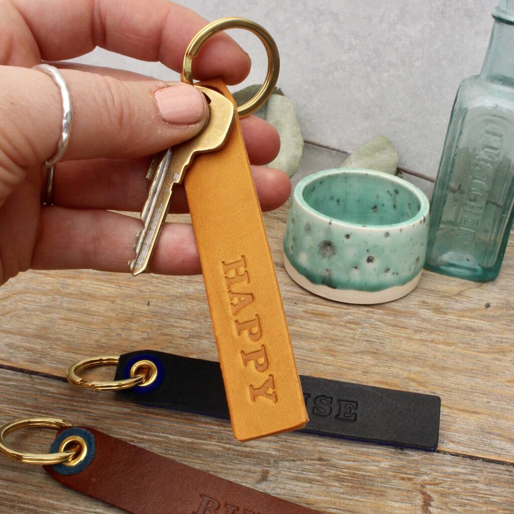 Image of Personalised Slim Leather Keyring With Contrast Suede