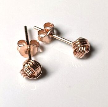 Rose Gold Love Knot Earrings, 5 of 8
