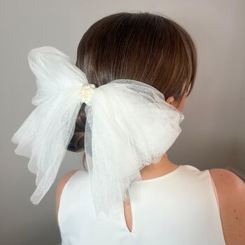 Bridal Ivory Mother Of Pearl Tulle Bridal Bow, 2 of 9