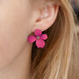 Hot Pink Hand Painted Flower Shaped Stud Earrings, thumbnail 1 of 3