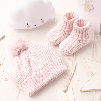 Toffee Moon Pale Pink Knitted Baby Booties, 2 of 12