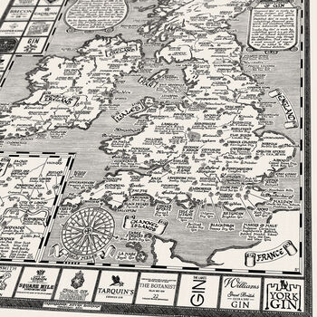 Gin Map Of Britain And Ireland Hand Drawn Art Print, 6 of 12