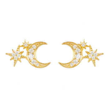 Moon And Starburst Stud Plated Silver Earrings, 2 of 7