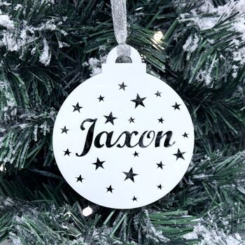 Personalised Christmas Tree Bauble With Stars, 2 of 5