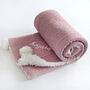 Personalised Twins Dusty Pink Cable Knit Pom Pom Blankets, thumbnail 7 of 11