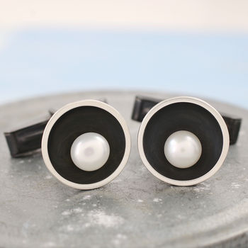 Black Pearl Cufflinks. 30th Anniversary Gift For Him, 11 of 12