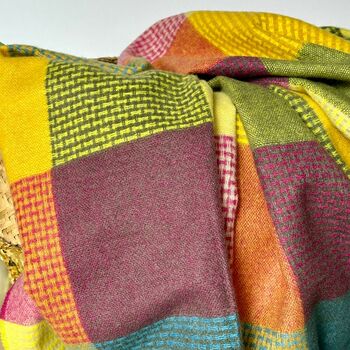 Soft Colour Block Check Scarf In Yellow And Blue, 5 of 6