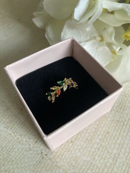 Adjustable Gold Plated Multicoloured Vine Leaf Ring, 2 of 9