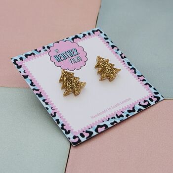Christmas Tree Glitter Resin Studs Green, Gold, Silver And Green And Gold, 7 of 12