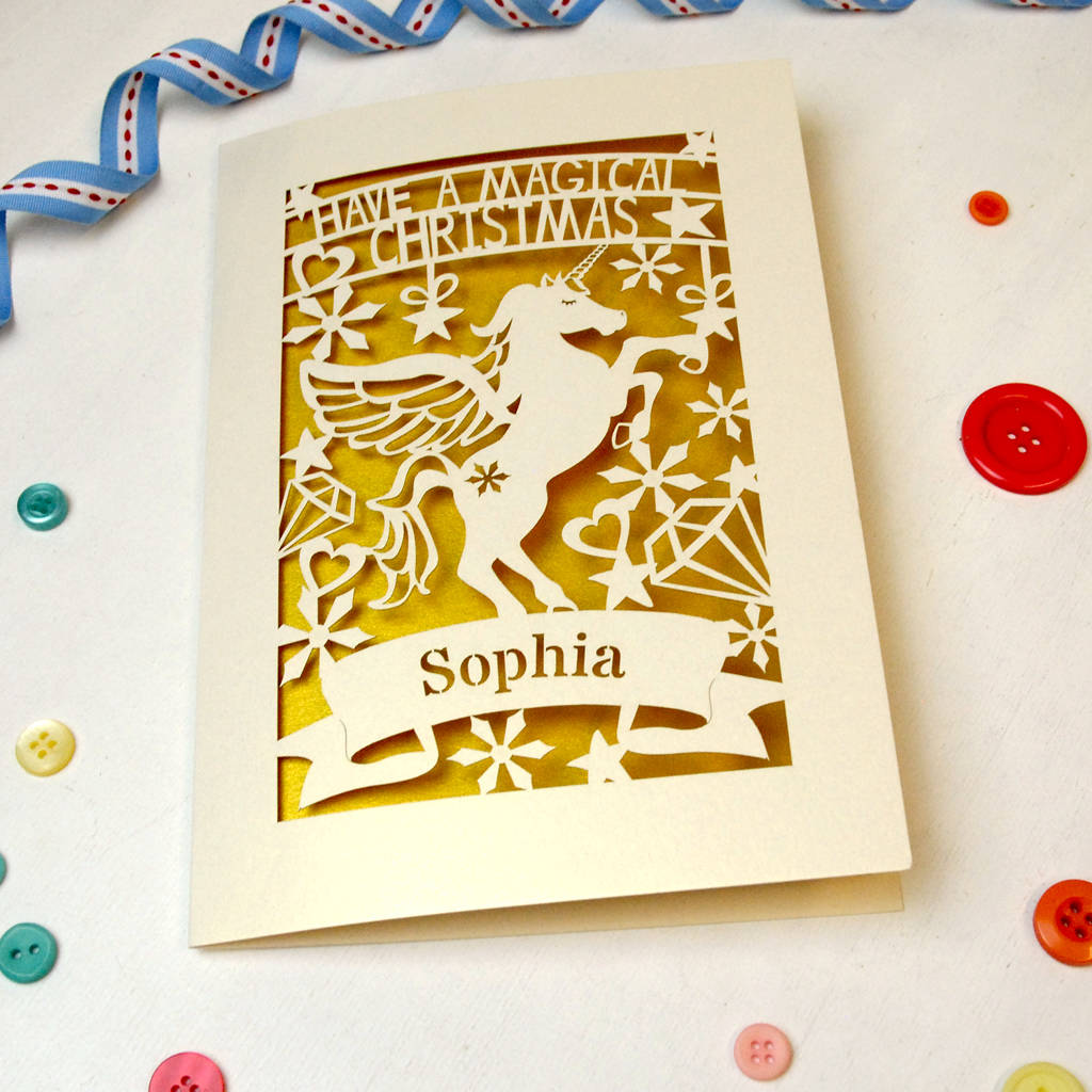 Personalised Papercut Unicorn Christmas Card