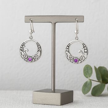 Sterling Silver Celtic Knot Amethyst Earrings, 5 of 7