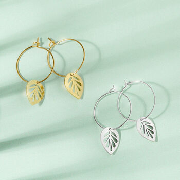 Leaf Drop Hoop Earrings, 5 of 8