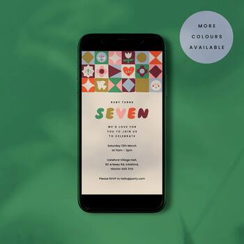 Digital Download Birthday Party Invite With Patchwork Border, 4 of 5