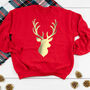 Ladies Red And Gold Reindeer Christmas Jumper, thumbnail 1 of 3
