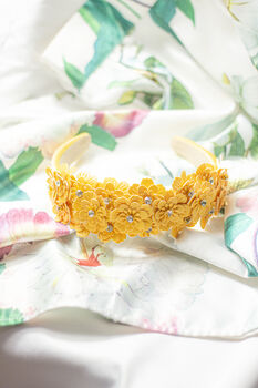 Yellow Flower Embellished Headband With Gems, 6 of 7