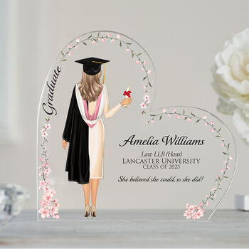 Personalised Graduation Pink Flower Heart Plaque Gift, 3 of 11