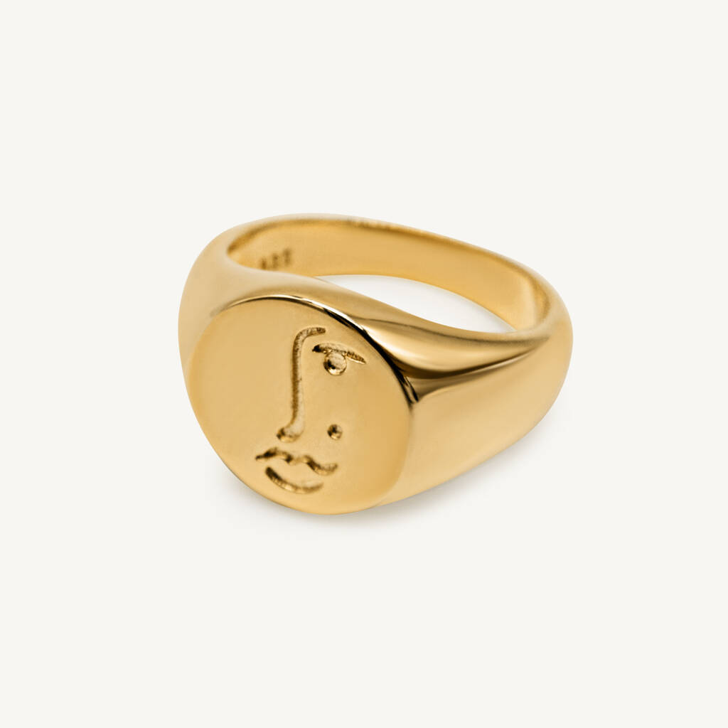 Face 14k Gold Plated Signet Ring, 1 of 7