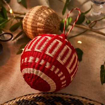 Red Patterned Christmas Baubles Pack Of Three, 6 of 8