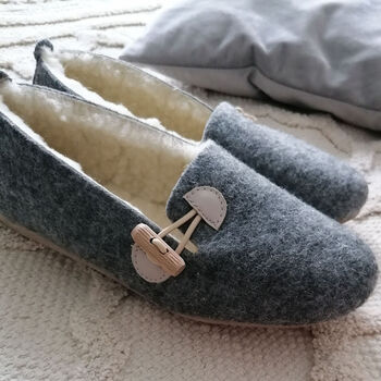 Felt Slippers With Cream Details, 5 of 6