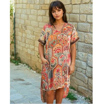 Pink, Orange And Cream Floral Tile Print Long Shirt, 2 of 4