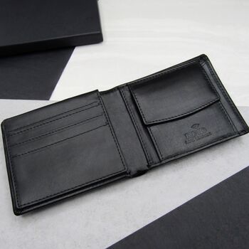 Personalised Men's Rfid Black Leather Trifold Wallet, 5 of 6