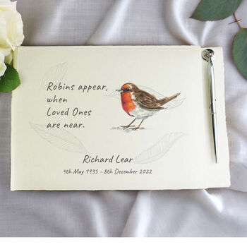 Personalised Robins Appear Condolence Guest Book, 4 of 5
