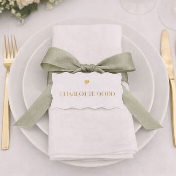 Personalised White Wavy Edge Heart Wedding Gold Foiled Place Cards, 3 of 5