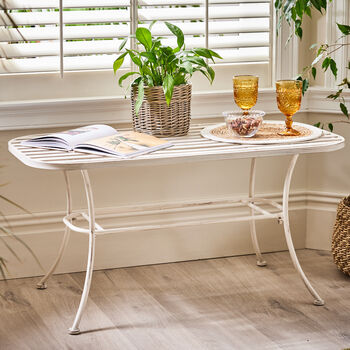 Cream Slatted Iron Indoor Outdoor Coffee Table, 3 of 9