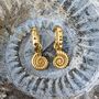 The Ammonite Accent Pyramid Gold Plated Hoop Earrings, thumbnail 2 of 4
