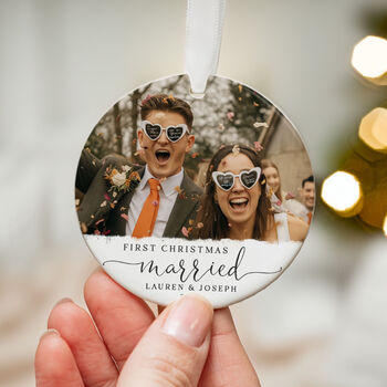 Personalised First Christmas Married Photo Ornament, 6 of 8