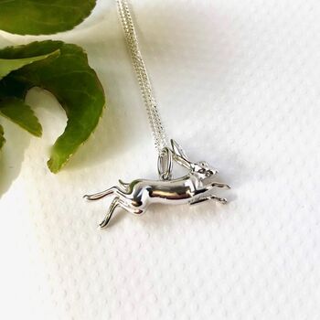 Sterling Silver Leaping Hare Necklace, 2 of 4
