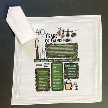 Personalised 40th Birthday Gift For Gardeners Handkerchief Pair, 2 of 6