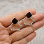 Raw Black Onyx, Turquoise Sterling Silver Earrings, thumbnail 2 of 8