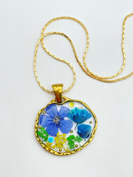 Pendant Necklace With Blue Flowers In Silver Or Gold, 4 of 10