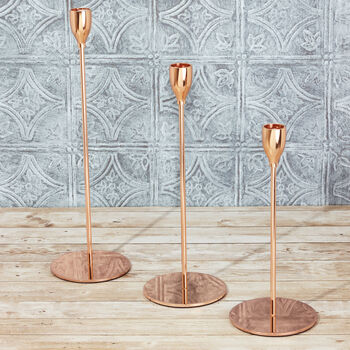 G Decor Aldwin Set Of Three Rose Gold Candle Holders, 2 of 6