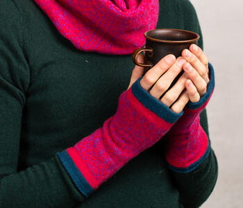 Knitted Fair Isle Wrist Warmers With Thumbs Naturals, 7 of 10