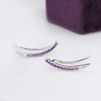 Ombre Amethyst Purple Crawler Earrings Sterling Silver, 5 of 9