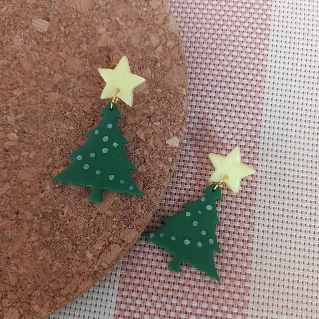 Polymer Clay Christmas Tree Earrings