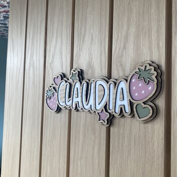 Personalised Strawberry Themed Wooden Name Sign, 2 of 3