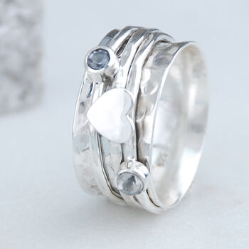 Cherish Silver Heart Moonstone Spinning Ring, 2 of 10