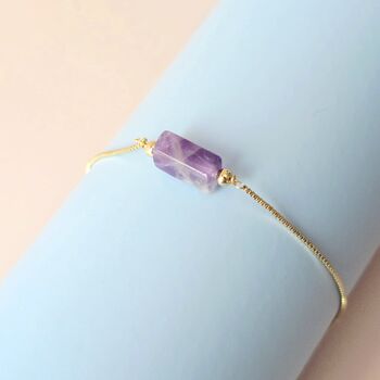 Natural Amethyst Box Chain Bracelet With Adjustable Slide Clasp, 3 of 6