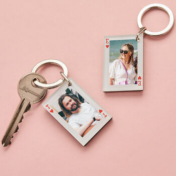 Personalised Playing Card Photo Keyring Set For Couples, 4 of 5