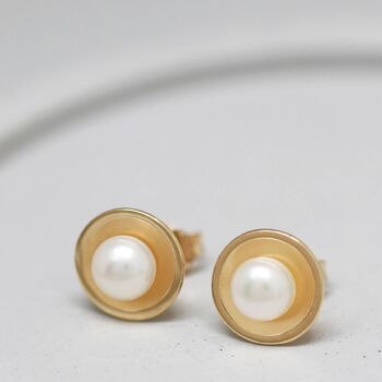 9ct Gold Pearl Earrings. Small Gold Pearl Earrings, 8 of 11