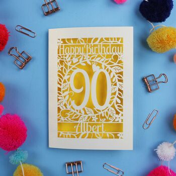 Personalised 90th Birthday Card Papercut Flower Design, 3 of 7