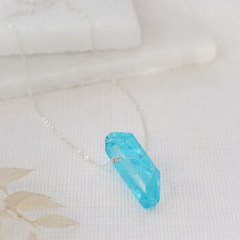 925 Silver Raw Cut Sky Blue Agate Crystal Necklace, 4 of 6