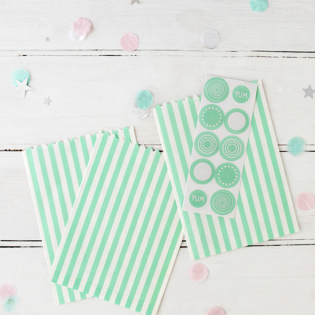 Striped Mint Treat Bags And Stickers By Postbox Party