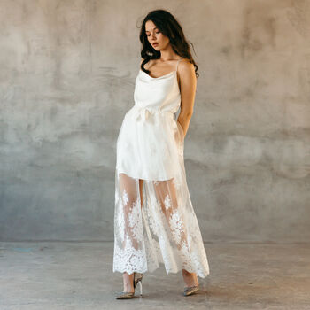 Black Lace Overlay Skirt With Detachable Train, 9 of 12