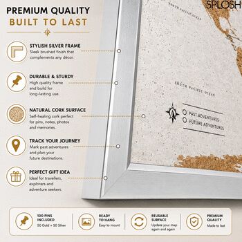Travel Gifts World Map Cork Board With Pins, 8 of 11